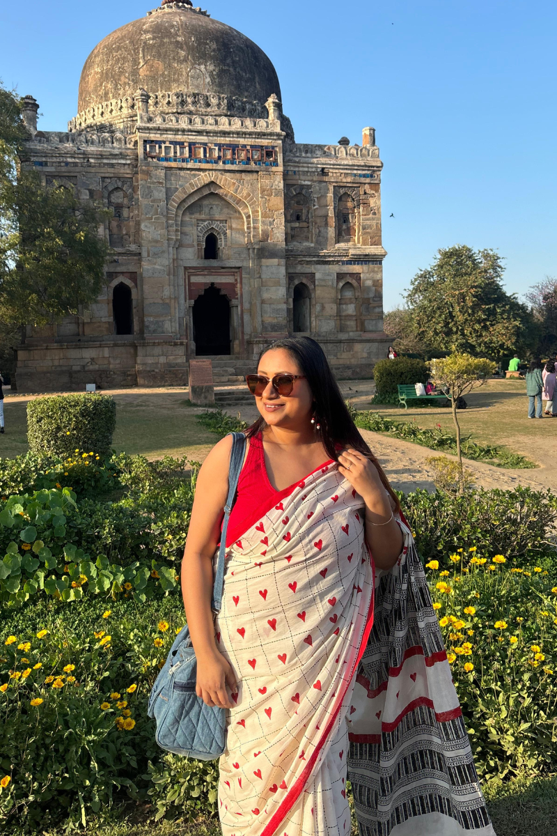 Red Little Heart - Indiestore Handblock print handloom cotton saree