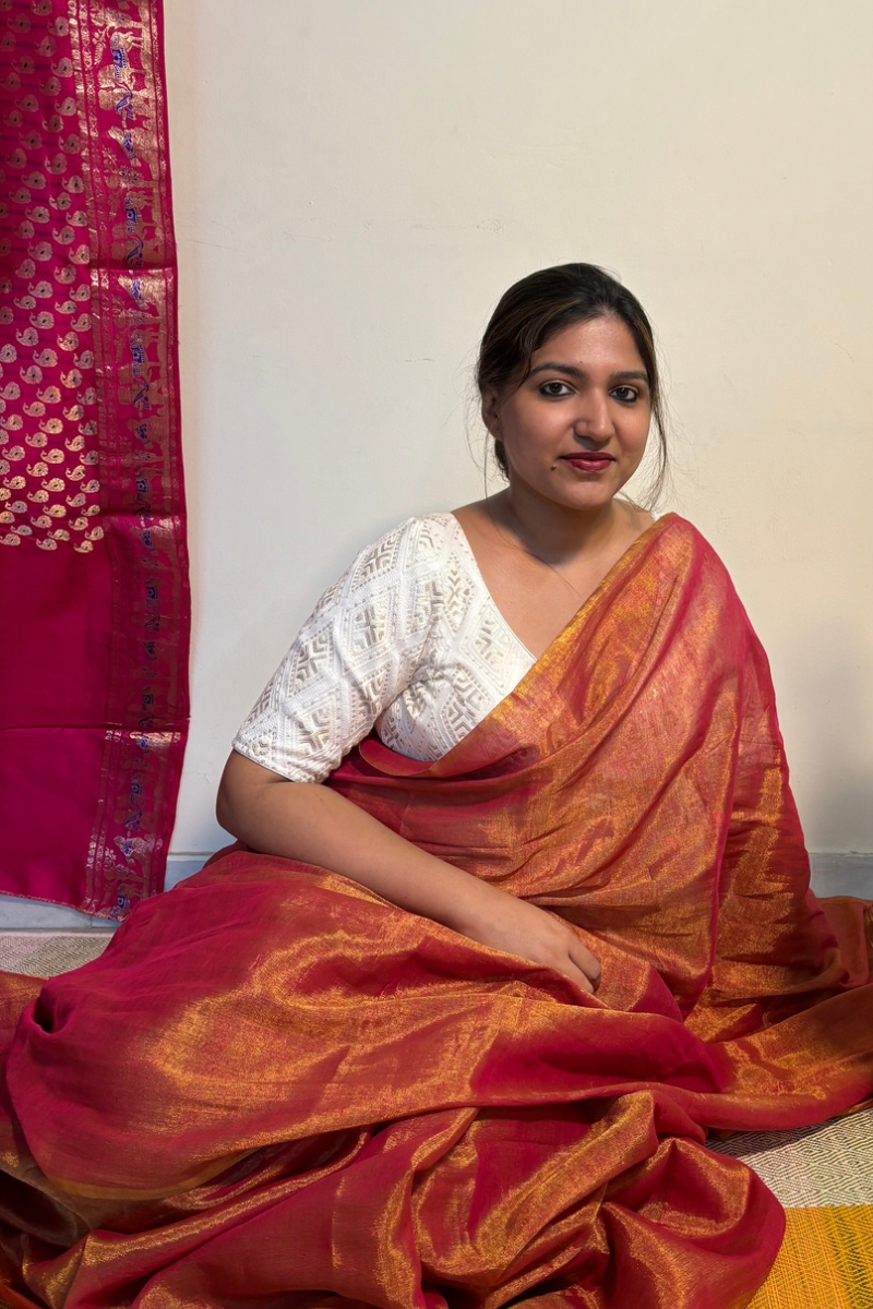 Shaam Gulabi - Indiestore Rose Pink Festive Handloom Tissue Saree