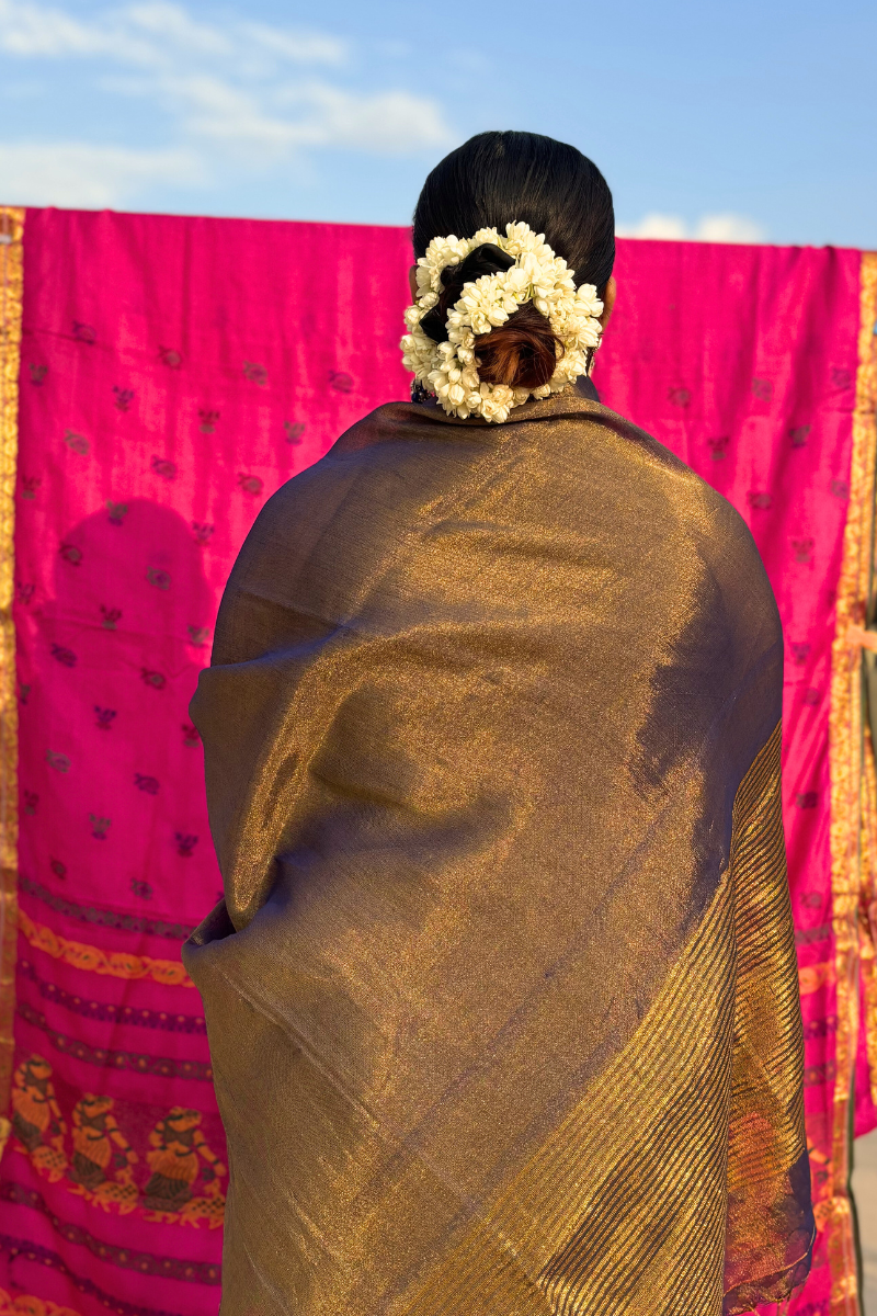 Shaam Mastani - Indiestore Handloom Tissue Bluish Copper Festive Saree