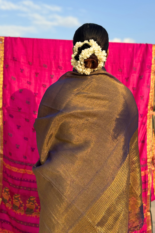 Shaam Mastani - Indiestore Handloom Tissue Bluish Copper Festive Saree