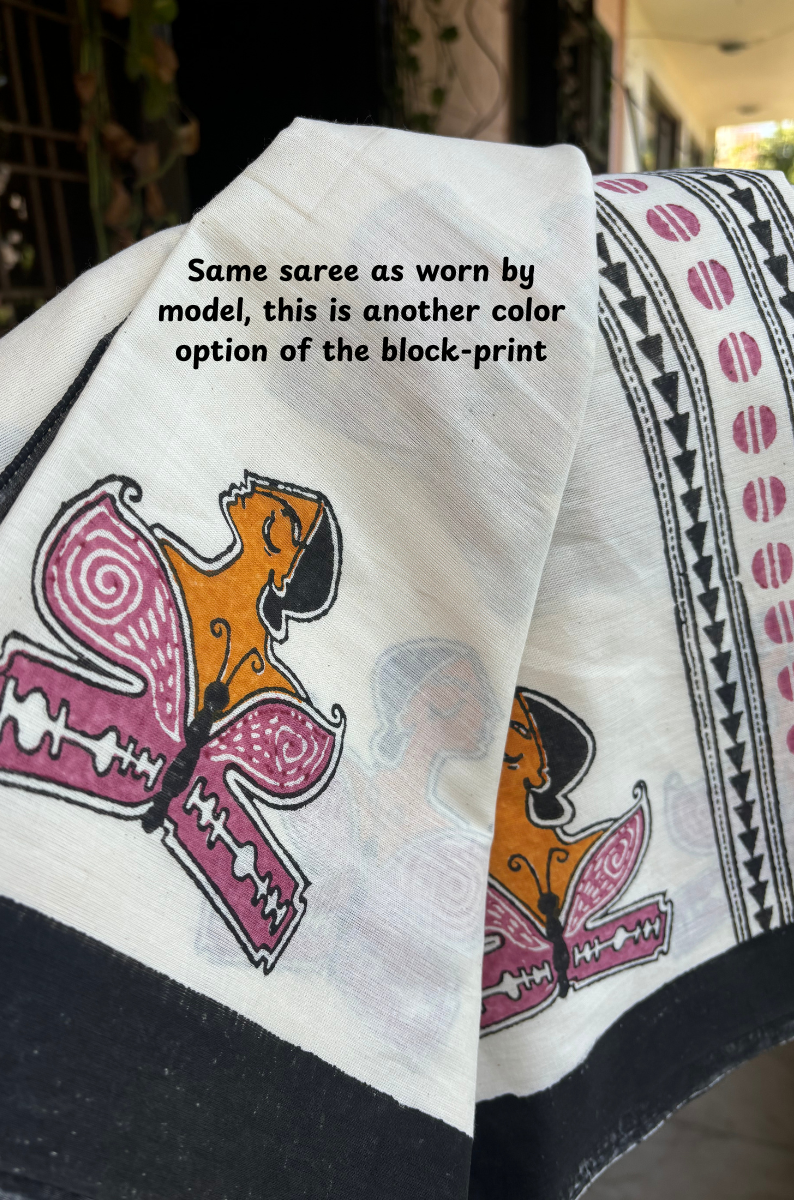 Udaan Handblock Print Cotton Saree (Dusty Rose) – A Tribute to Women's Journey