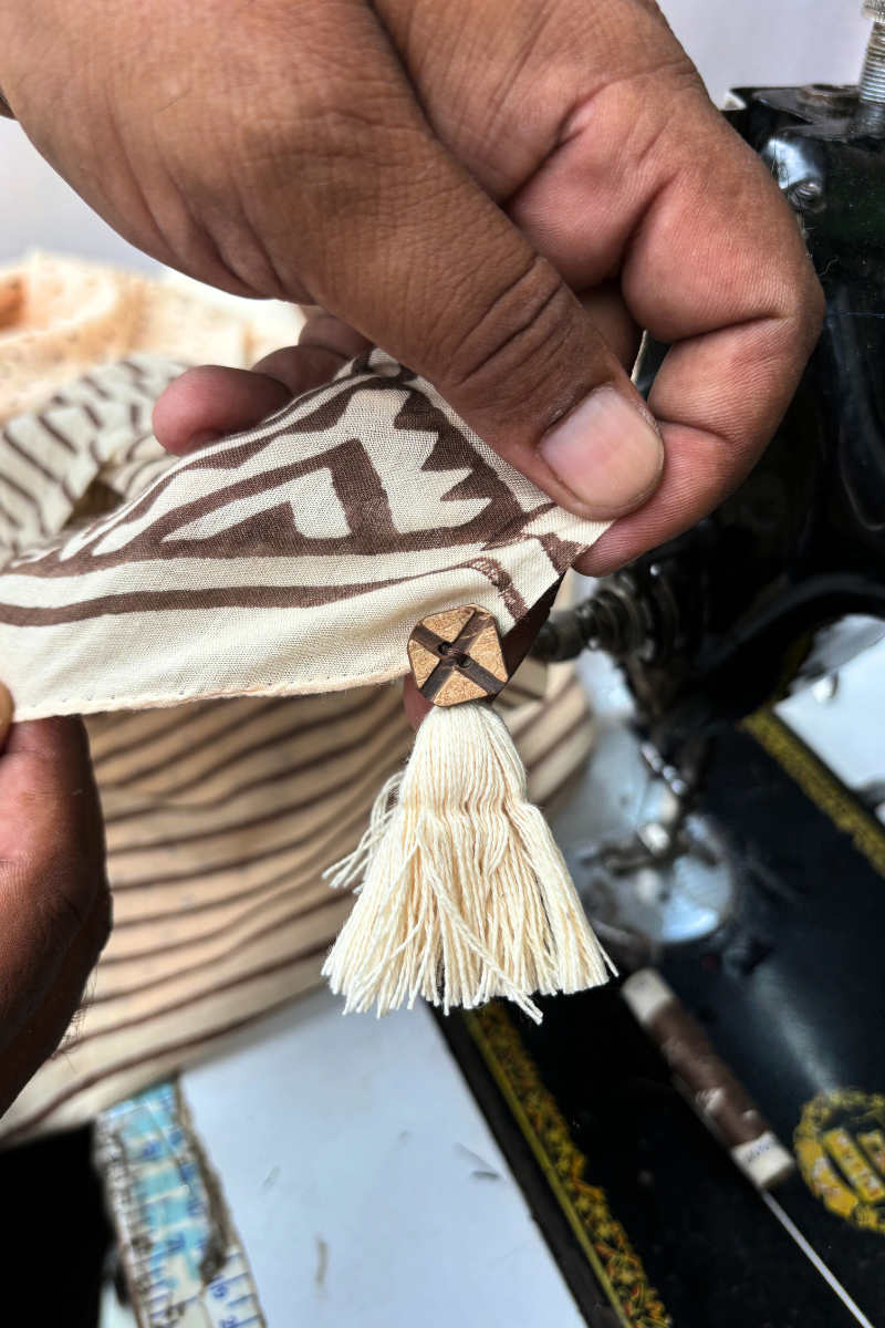 Vintage Radio (Beige) - Limited Edition Handblock Print Handloom Cotton Saree