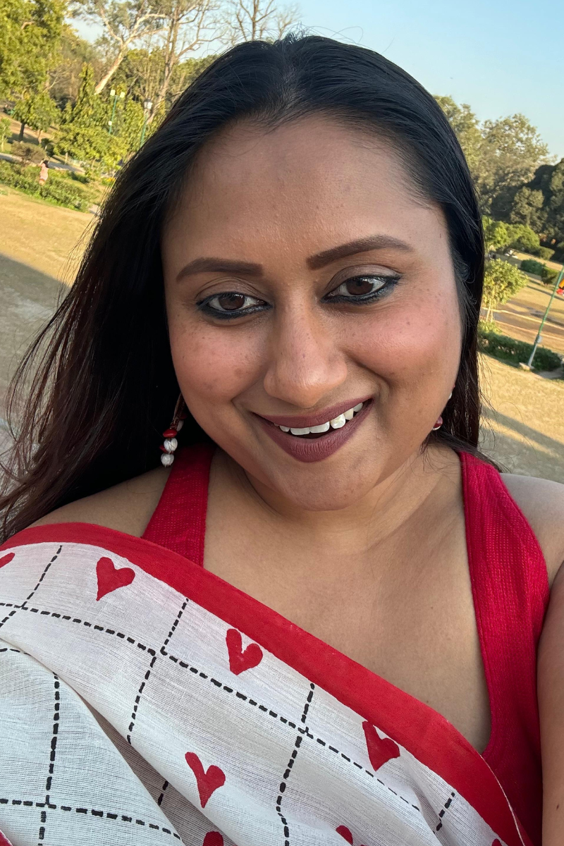 Red Little Heart - Indiestore Handblock print handloom cotton saree