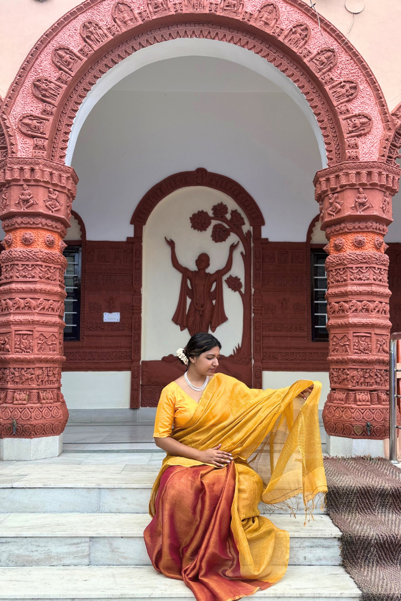Phoolon Ke Rang - Indiestore Handloom Tissue Golden & Rose Pink Festive Saree