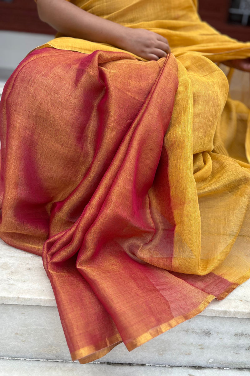 Phoolon Ke Rang - Indiestore Handloom Tissue Golden & Rose Pink Festive Saree