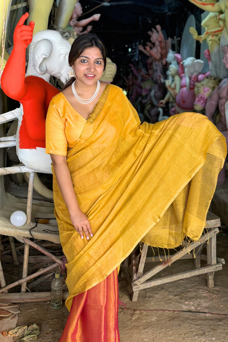 Phoolon Ke Rang - Indiestore Handloom Tissue Golden & Rose Pink Festive Saree