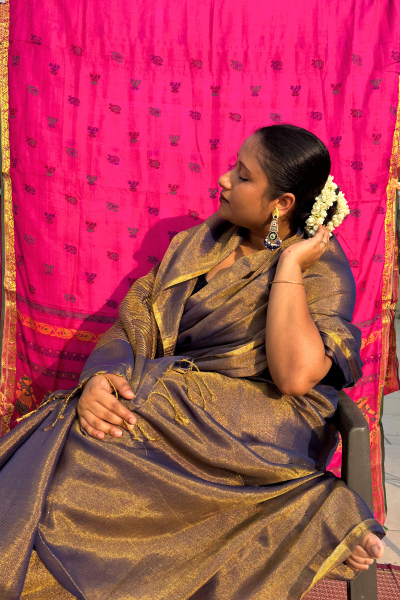 Shaam Mastani - Indiestore Handloom Tissue Bluish Copper Festive Saree