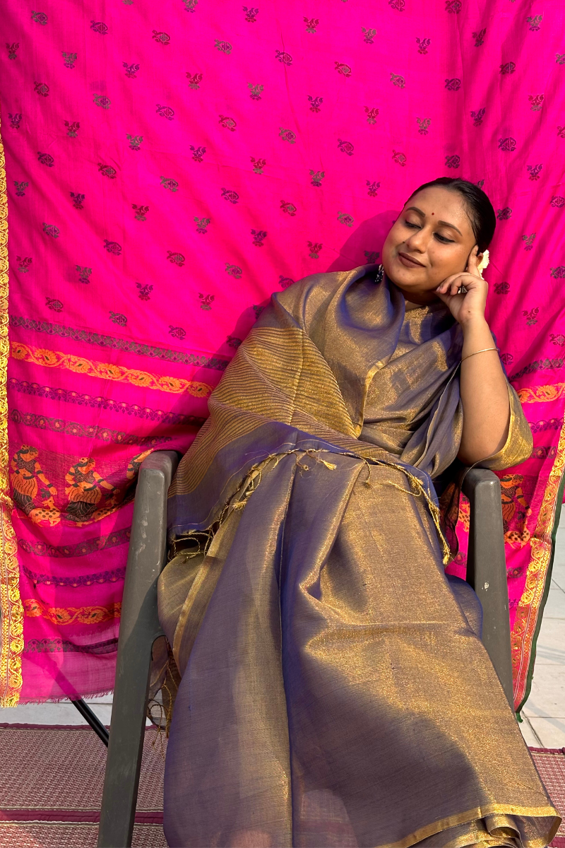 Shaam Mastani - Indiestore Handloom Tissue Bluish Copper Festive Saree