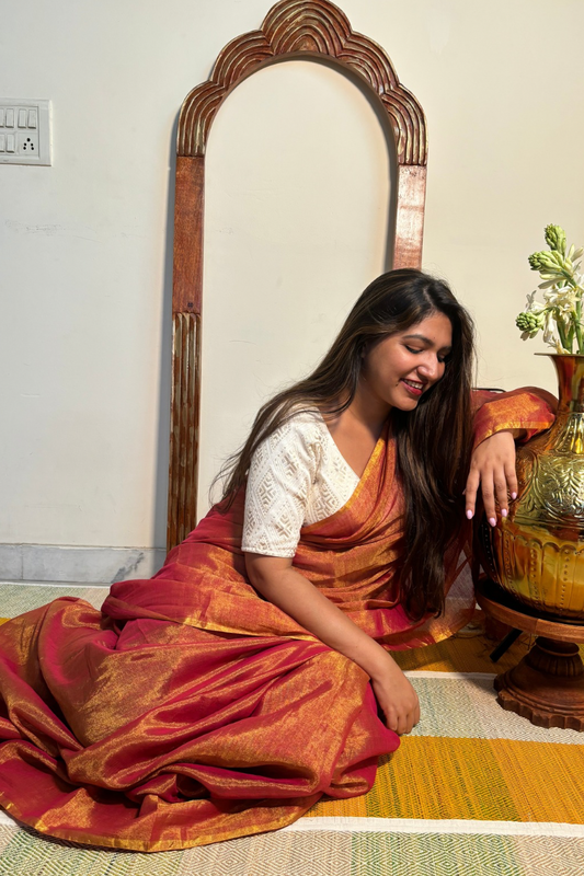 Shaam Gulabi - Indiestore Rose Pink Festive Handloom Tissue Saree