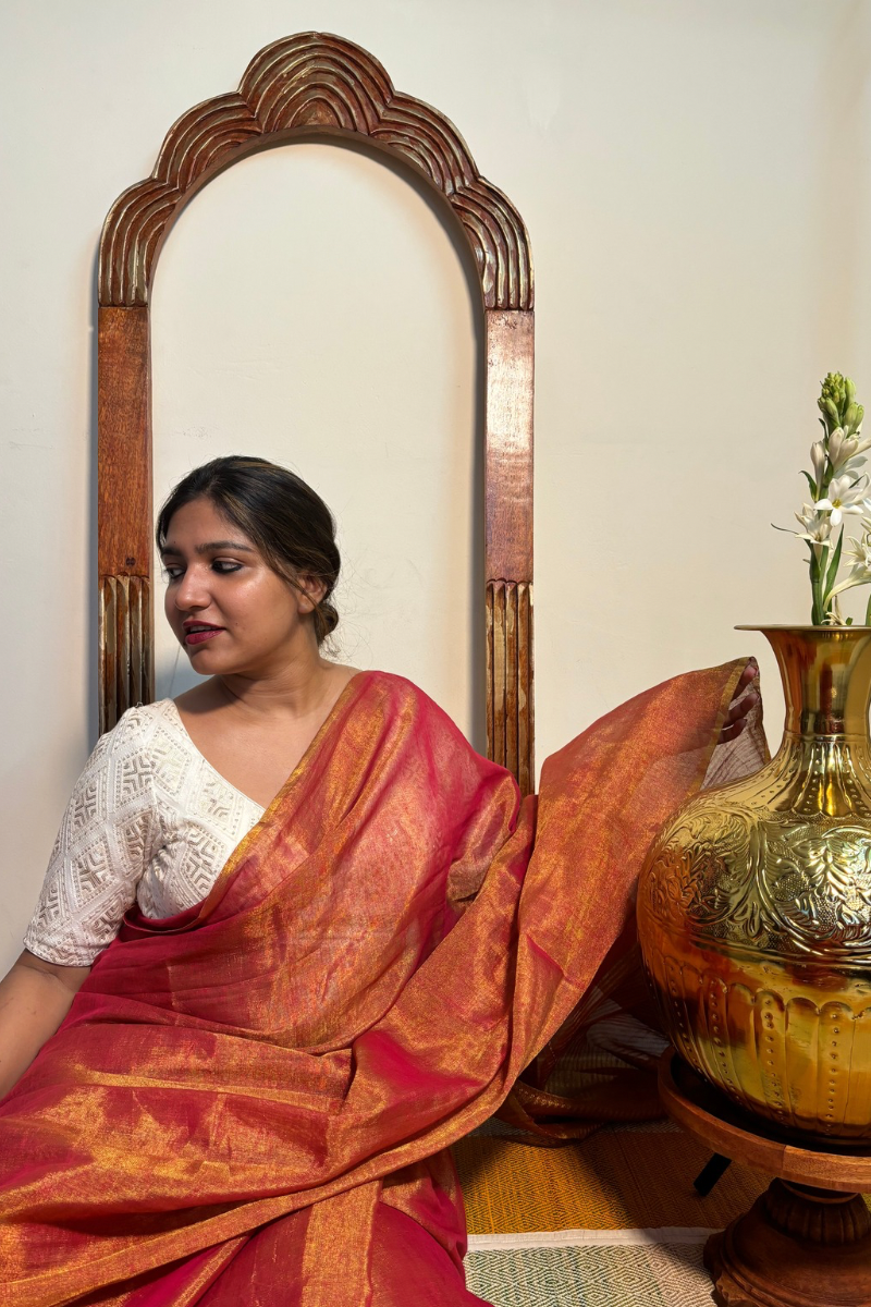 Shaam Gulabi - Indiestore Rose Pink Festive Handloom Tissue Saree