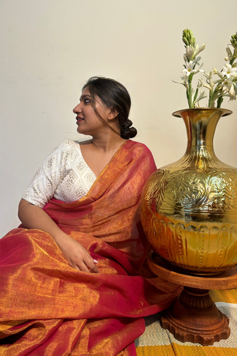 Shaam Gulabi - Indiestore Rose Pink Festive Handloom Tissue Saree