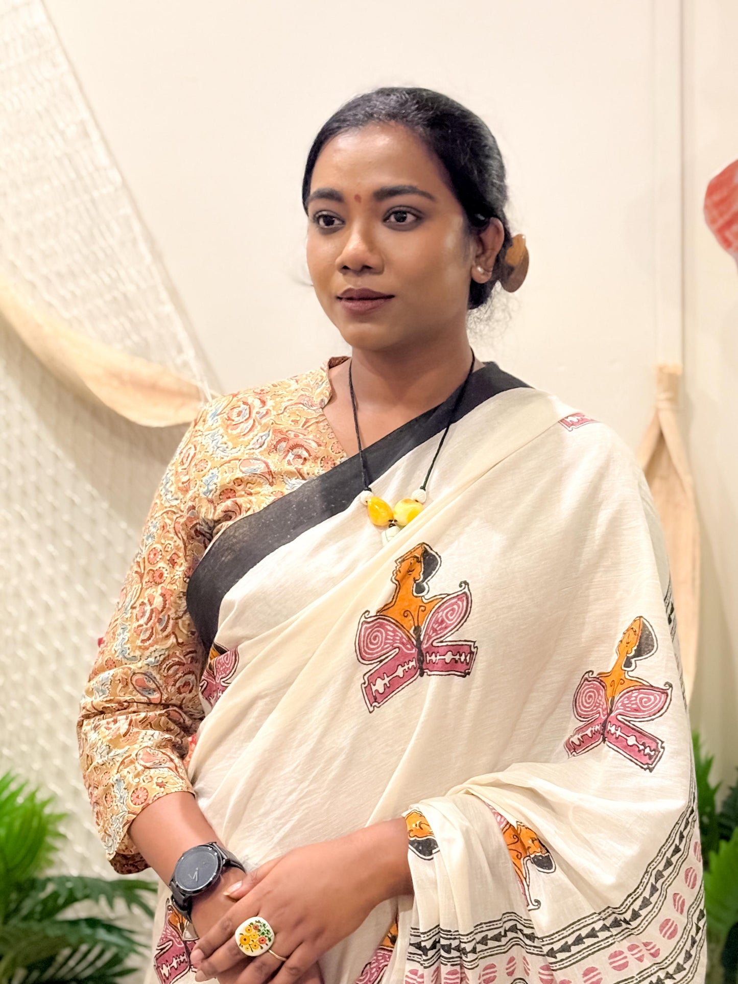 Udaan Handblock Print Cotton Saree (Dusty Rose) – A Tribute to Women's Journey